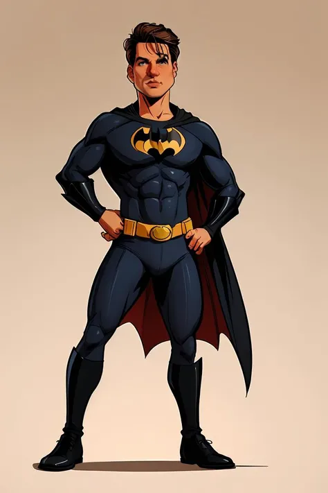 caricature of a man, wearing batman costume, Tom Cruise ,<lora:Caricature_by_vizsumit:0.7>