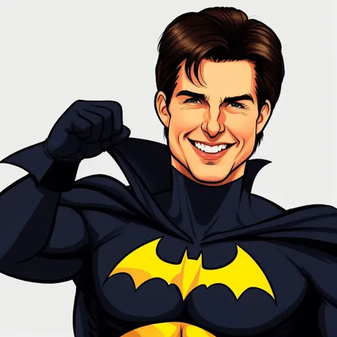 <lora:Caricature_by_vizsumit:0.5> caricature of a man, wearing batman costume, Tom Cruise