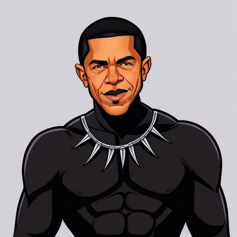 <lora:Caricature_by_vizsumit:0.6> caricature of a man, wearing black panther costume, Barak Obama
