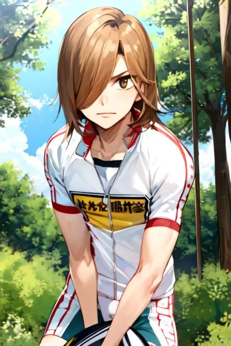 (best quality:1.1), (masterpiece:1.4), sketch, looking at viewer, , depth of field, , , 1boy, solo, male focus, <lora:hajime_aoyagi:0.92>, hajime_aoyagi, light brown hair, brown eyes, hair over one eye, rugby shirt, , nature,
