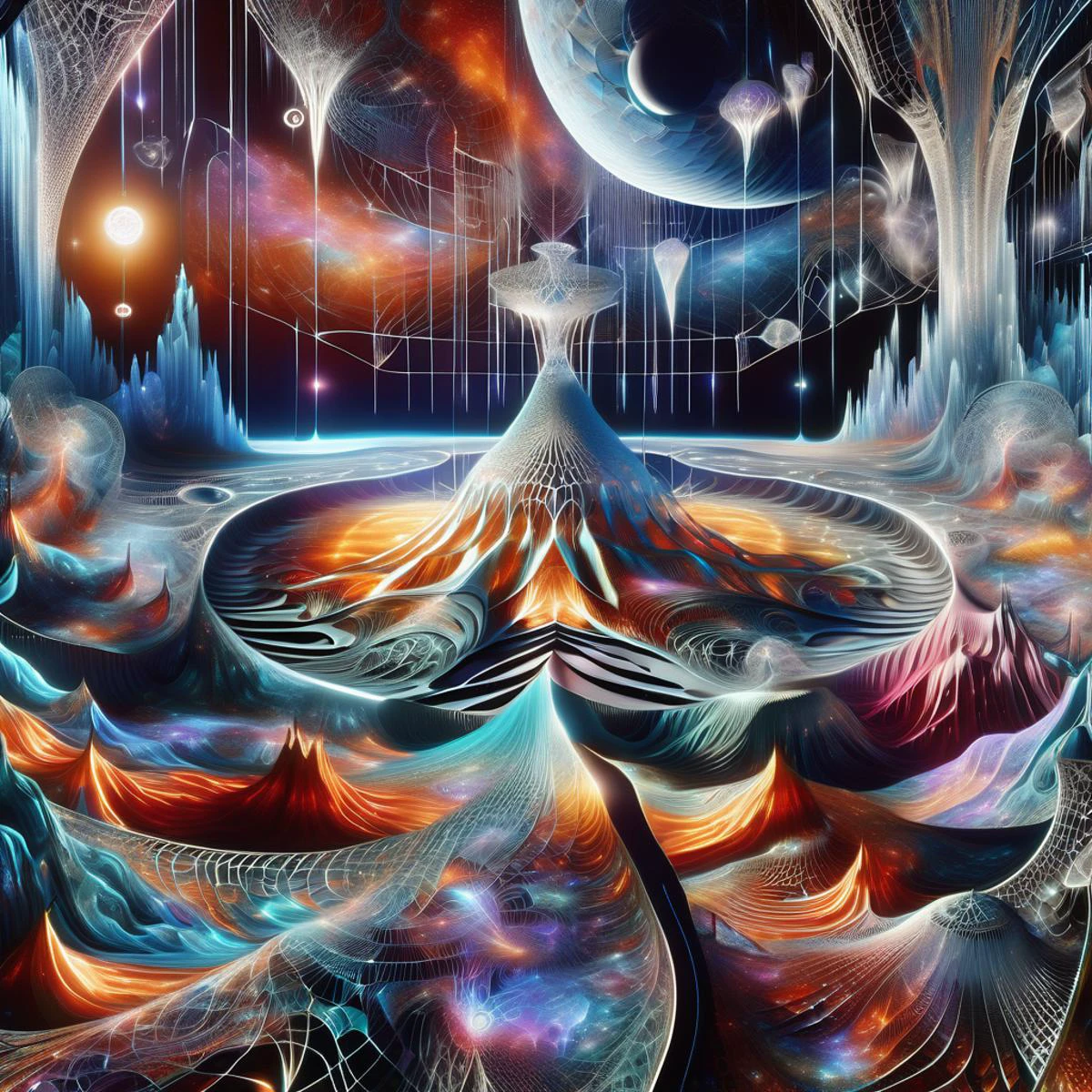 ((best quality)), ((masterpiece)), ((realistic,digital art)), (hyper detailed),DonMC0sm1cW3bXL,astral plain and cosmic webs,full body clothing, Sweetheart Neckline, Sonic Soundwave Weave, Tapestry Pile Weave, Holographic Simulation Construction Planning, Bell Sleeves, High-Low Hemline, High Waist, Pencil Skirt, Lace-Up Back, , <lora:DonMC0sm1cW3bXL-000009:1>