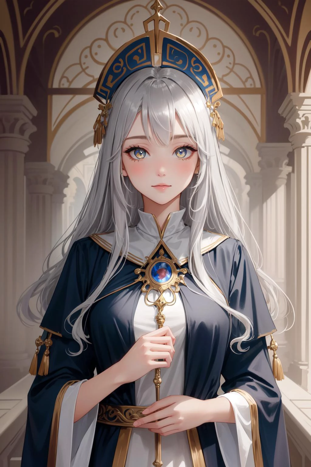 (masterpiece, best quality), intricate details,
1girl, <lora:EnvySorceress:0.8> priestess, silver hair, gold eyes,
<lora:IllyaBeastCosplay:0.8> illyabeast cosplay,