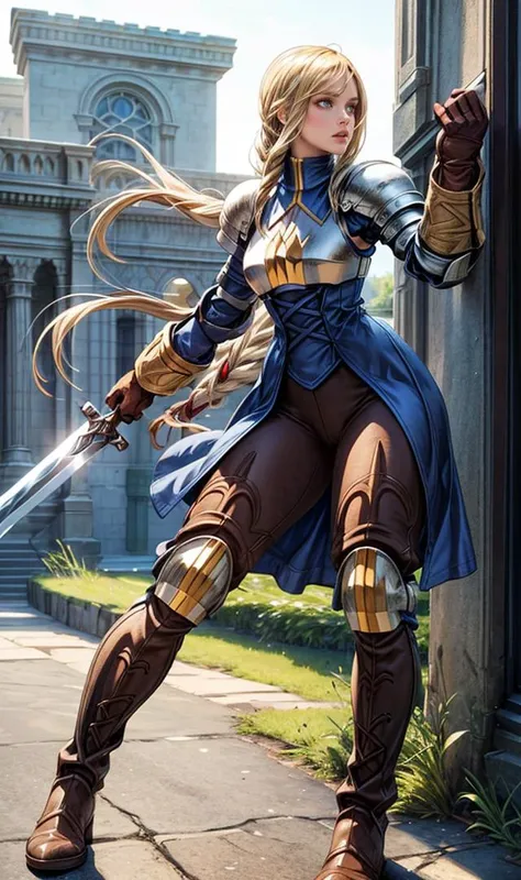 1girl,mature,tall woman,action pose,hold a long sword,
(masterpiece:1.4), (best quality:1.4), (photorealistic:1.4),
<lora:add_detail:1.0>,
<lora:agrias-nvwls-v3:1> ,agrias,armor, blue dress, brown gloves, pants, cross-laced boots,