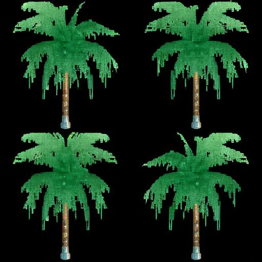 <lora:0p3nRCT2_v6:1>, 0p3nRCT2 image, black background, realistic tall palm tree with dark green leaves, dark brown trunk