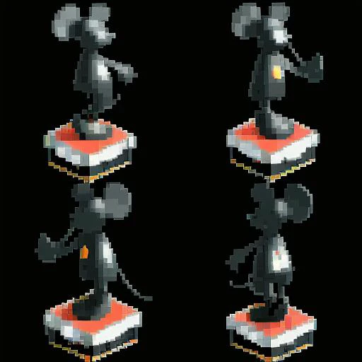 <lora:0p3nRCT2_v6:1>, 0p3nRCT2 image, black background, mickey mouse statue