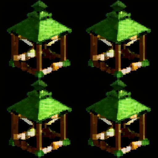 <lora:0p3nRCT2_v6:1>, 0p3nRCT2, black background, green gazebo with wood