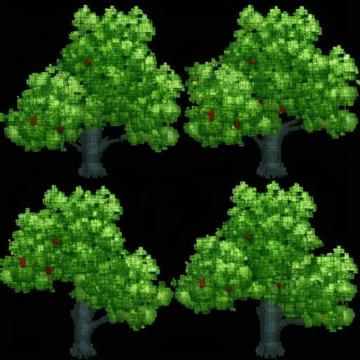 <lora:0p3nRCT2_v6:1>,  0p3nRCT2 image, black background, tree, green leaves, grey trunk, [apple fruits]