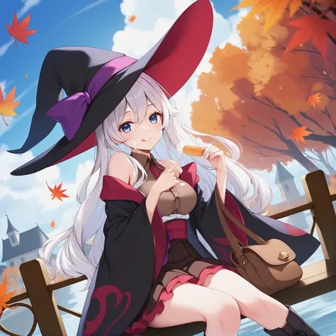 score_9, score_8_up, score_7_up, best quality, masterpiece, 4k, uncensored, prefect lighting, rating_explicit, very aesthetic, crepe,1girl,elaina (majo no tabitabi),broom,hat,blue eyes,outdoors,witch hat,cream on face,long hair,skirt,food,food on face,black footwear,holding food,bangs,black headwear,holding,day,hair between eyes,shirt,bag,tree,sitting,cover image,dog,off shoulder,boots,looking at viewer,tongue out,solo,blush,tongue,long sleeves,railing,building,witch,black skirt,smile,black robe,eating,:q,robe,pointy footwear,ankle boots,white hair,open clothes,full body,autumn leaves,white shirt,wide sleeves,water,reflective water,fruit,bare shoulders,sleeveless shirt,floating hair,closed mouth,brown skirt,two-sided fabric,reflection,cream,brown shirt,sky,blue sky,licking lips,leaf,
cinematic angle, cinematic lighting, highly detailed, Amazing, finely detail,
<lora:neg4all_bdsqlsz_xl_V7:0.9>,