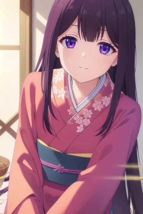 aikasakuranomiya, <lora:aika sakuranomiya s1-lora-nochekaiser:1>,
aika sakuranomiya, long hair, bangs, purple hair, (purple eyes:1.1), blunt bangs, smile,
BREAK japanese clothes, kimono, sash, obi, red kimono,
BREAK indoors,
BREAK looking at viewer, (cowboy shot:1.5),
BREAK <lyco:GoodHands-beta2:1>, (masterpiece:1.2), best quality, high resolution, unity 8k wallpaper, (illustration:0.8), (beautiful detailed eyes:1.6), extremely detailed face, perfect lighting, extremely detailed CG, (perfect hands, perfect anatomy),