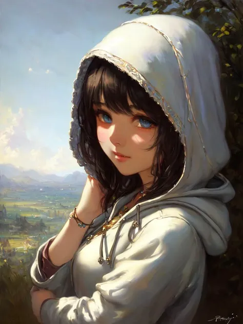 pino daeni, ilya kuvshinov, sophie anderson, yeero, (((landscape))), (((portrait))), (((dark fantasy))), busty young woman, (((hooded))), (((catgirl))), (seductive pose), (seductive expression), ((masterpiece)), (squished), (beautiful face), (beautiful eyes), (concept art), (((detailed))), ((intricate)), pixiv, light novel, uhd, vivid colors, sharp