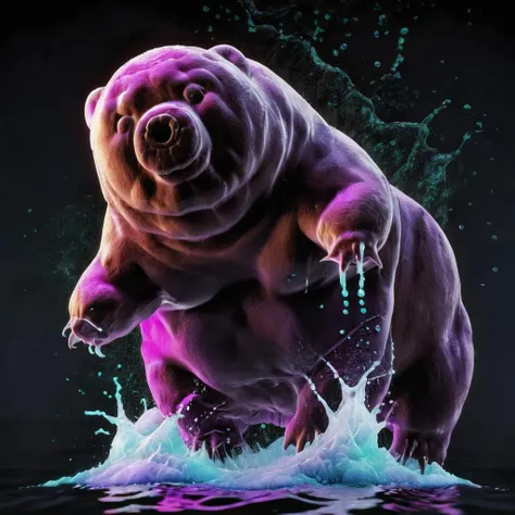 A bear playing in the water, vibrant colors, black background, 8k, High definition, vibrant colors <lora:Tardi:.8>