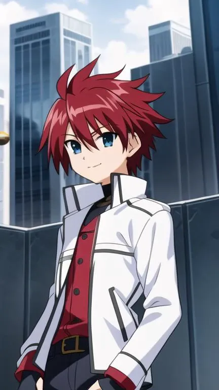 erio mondial, 1boy, jacket, white jacket,
close-up, smile, city, skyscraper,
<lora:nanoha-strikers-erio-mondial:0.8>