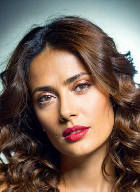 (portrait:1.2) of (Salma Hayek), (((shoulder length hair blowing in wind:1.1))), 8k uhd, dslr, low harsh lighting, high quality, film grain, Fujifilm XT3,