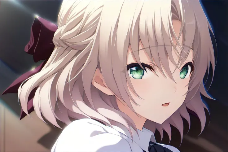 1girl,kagamigawa noelle,summer outfit,hair bow,looking at viewer,portrait,parted lips,close-up,open mouth,smile,blush,black bowtie,sky,night,star \(sky\),starry sky,night sky,looking at viewer,masterpiece,solo,best quality,game cg,(illustration:1.2),(extremely fine and beautiful),(perfect details),(unity CG 8K wallpaper:1.05),(ray tracing),(beautiful and clear background:1.25),(detailed beautiful eyes:1.3),(beautiful face:1.2),<lora:KagamigawaNoelleXL:1>,