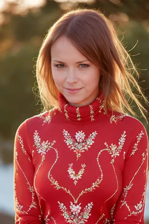 A stunning intricate full color portrait of a beautiful woman,wearing a floral turtleneck, having fun, epic character composition,by ilya kuvshinov, alessio albi, nina masic,sharp focus, natural lighting, subsurface scattering, f2, 35mm, film grain, portait, closeup, very detailed skin texture <lora:Beata:1>