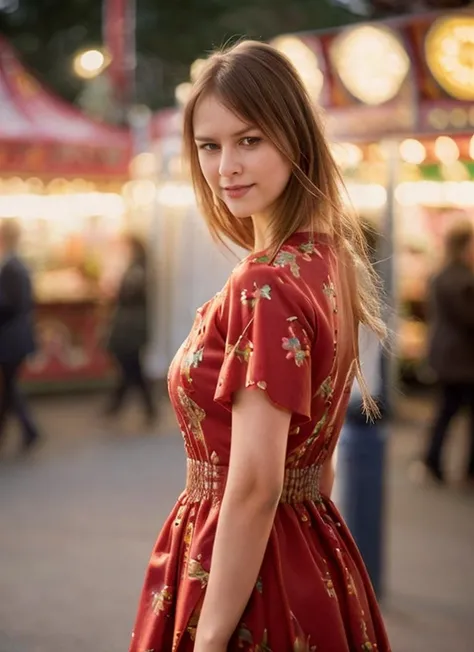 A stunning intricate full color portrait of a woman,wearing a floral dress, crowded fairground, happy, epic character composition,by ilya kuvshinov, alessio albi, nina masic,sharp focus, natural lighting, subsurface scattering, f2, 35mm, film grain, full body in the picture <lora:Beata:1>