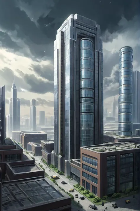 A big city scenario, cloudy sky, , <lora:StudioGhibliRedmond-StdGBRedmAF:1> StdGBRedmAF, Office Buildings, Conglomerate stone,
science fiction, building, architecture