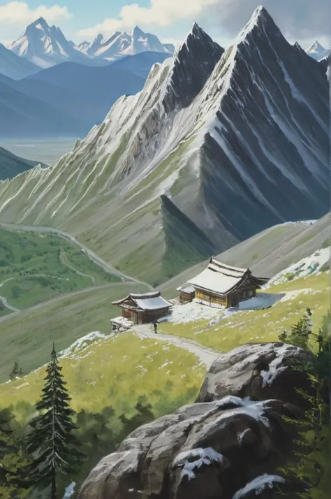 A big mountain scenario, snow mountain, StdGBRedmAF , <lora:StudioGhibliRedmond-StdGBRedmAF:1> StdGBRedmAF