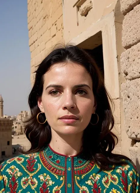 portrait of sks woman in Cairo, at the Citadel of Saladin, by Flora Borsi, style by Flora Borsi, bold, bright colours, ((Flora Borsi)), by Ansel Adams, <lora:lora-small-carla-gugino-v1:1>
