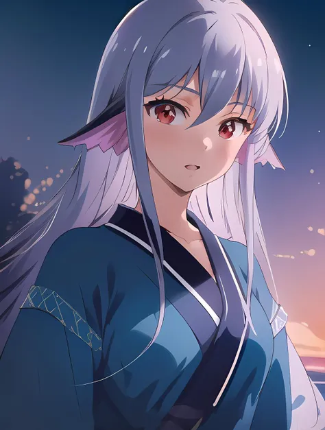 (masterpiece, best quality, intricate details, ultra details, ultra quality, highres, best shadow, best illumination, 4k)<lora:Levia:0.8><lora:Eyes:0.6>, Levia, small breasts, red eyes, detailed face, face shot, short blue kimono, night sky ocean background, detailed background, warm lighting, colorful:1.5