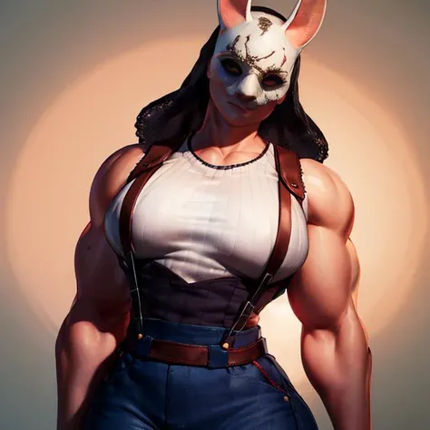 tHuntress, ,muscular,thighs, long hair,large breasts, glowing white eyes, upper body, facial, very short hair, serious look, dark eye liner,
thAttire, suspenders, cropped shirt ,shorts, belt, gloves, blue skirt,
(insanely detailed, beautiful detailed face, masterpiece, best quality) <lora:Huntress-09:0.8>