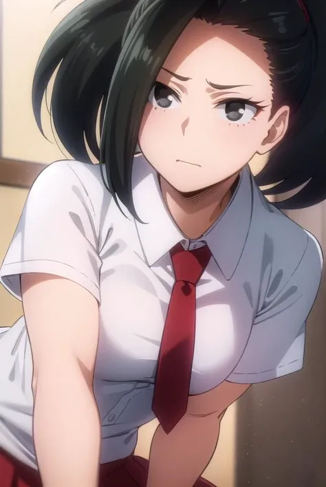 yaoyorozumomo, <lora:momo yaoyorozu s3-lora-nochekaiser:1>,
yaoyorozu momo, (momo yaoyorozu:1.2), long hair, bangs, black hair, ponytail, (black eyes:1.5), high ponytail, wide ponytail,
BREAK skirt, shirt, school uniform, white shirt, short sleeves, pleated skirt, necktie, collared shirt, red necktie, green skirt, u.a. school uniform,
BREAK indoors, classroom,
BREAK looking at viewer,
BREAK <lyco:GoodHands-beta2:1>, (masterpiece:1.2), best quality, high resolution, unity 8k wallpaper, (illustration:0.8), (beautiful detailed eyes:1.6), extremely detailed face, perfect lighting, extremely detailed CG, (perfect hands, perfect anatomy),