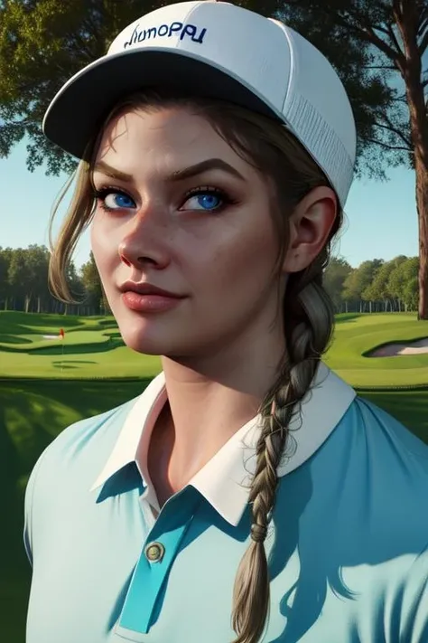 Abigail, braid, blue eyes, looking at viewer, upper body, muscular, smirk,
golf clothes, hat, standing,
golf course,
(insanely detailed, beautiful detailed face, masterpiece, best quality),
<lora:AbigailAnderson:0.8>