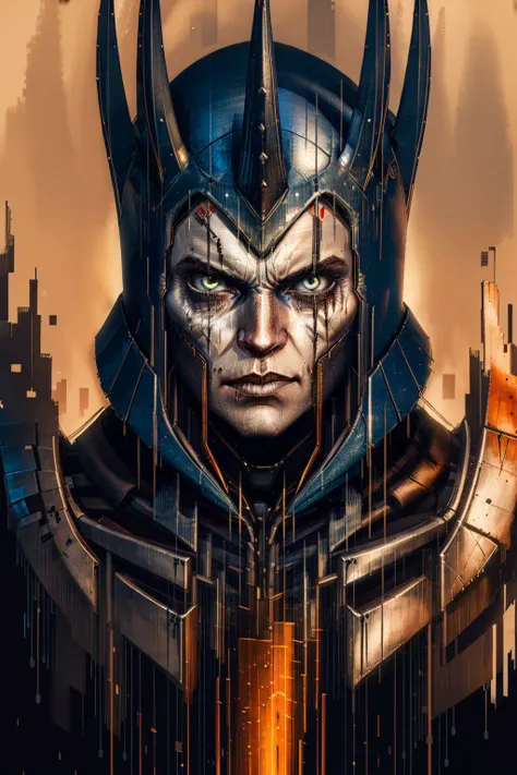 (masterpiece, best quality:1.2), <lora:eredin:0.7>, eredinW3_soul3142, 1boy, closed mouth, armor, scar, (glitched:0.9),