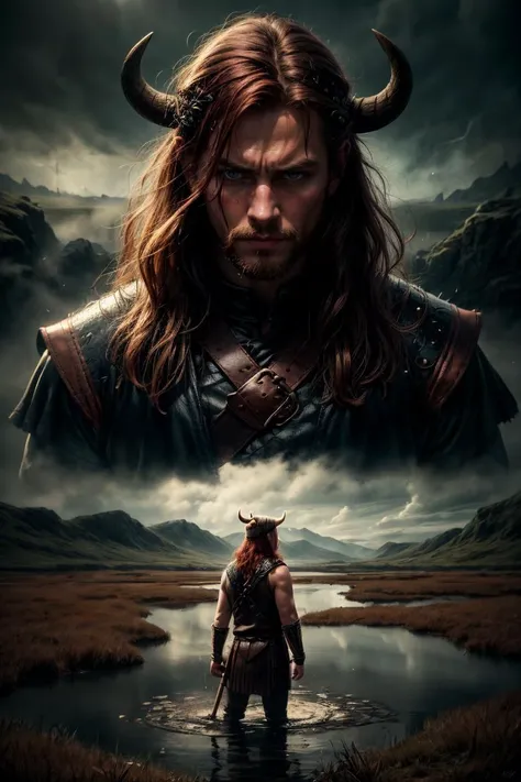(best quality, masterpiece:1.3), (1man, thin adult male:1.2), brown eyes, copper hair, textured crop,, Pretending to box, norwegian, portrait, looking at viewer, solo, (full body:0.6), detailed background, (angry:0.1) (battle-cry:0.8) dark ages, dark fantasy atmosphere, norse theme, norse mythology, viking age, pagan, nordic medieval norse ravager, simple muted dark blue studded leather vest, marshland, swamp, shallow water, undebrush, dust cloud, blood spatters, soaked in the rain, cinematic scene composition, fury of the old gods,, <lora:AntimatterTech-20:0.5>, antitech, antimatter, <lora:add_detail:1>,