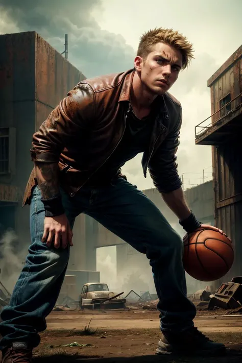 (best quality, masterpiece:1.3), (1man, muscular adult male:1.2), yellow eyes, dark blonde hair, quiff,, Pretending to shoot a basketball, solo, (full body:0.6), looking up, detailed background, detailed face, (<lora:PunkBundleAI:0.4>, cogpunkai, cogpunk theme:1.1), rust-champion, rusty armor, rusted iron, (rusty:1.05), red rust, corroded, grungy, worn-out, dented, fully rusted, left to rust, stoic expression, dynamic pose, factory in background, low light, shadows, cinematic atmosphere,, <lora:GothicPunkAI:0.5>, gothicpunkai, gothic, <lora:add_detail:1>,