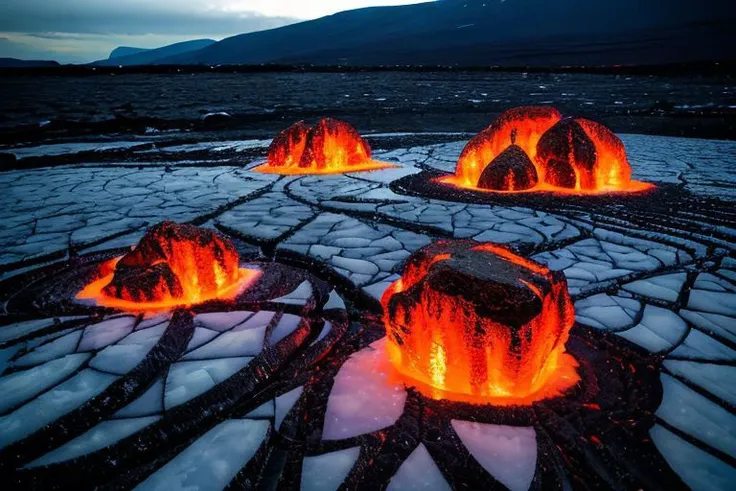 ice floating in lava