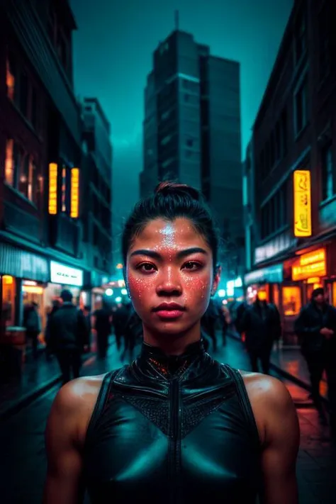 A beautiful street scape at night, dramatic lighting, cinematic, high details, photorealism, digital painting, chiaroscuro image, ultrarealistic raytrace, DSLRQuality-Realism, detailed background, neostyle, cityscape, scenery