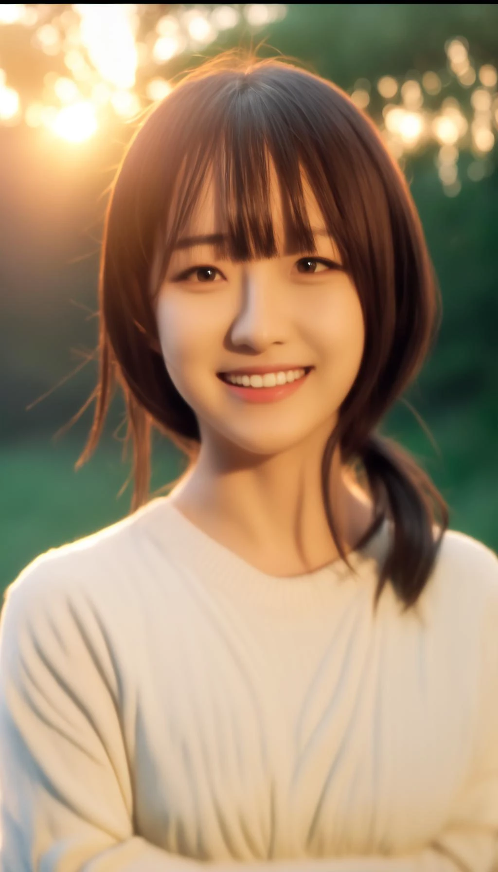masterpiece,best quality,solo,anime screencap,
long hair,brown hair,red eyes,dress,pointy ears,light smile,
depth of field,blurry background,forest,portrait,wind,sunset,good hands,thin,long sleeves,
