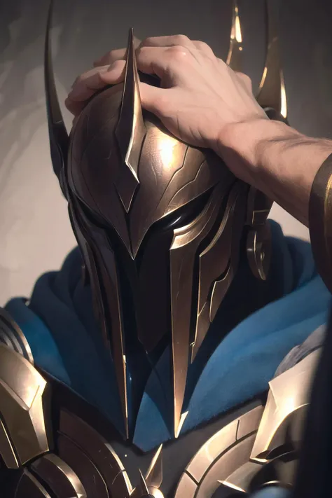 Highly detailed, High Quality, Masterpiece, beautiful, pant, <lora:Char_LoL_Pantheon:0.9>, 1boy, solo, HeadpatPOV, headpat, pov, <lora:Pos_HeadpatPOV:1>