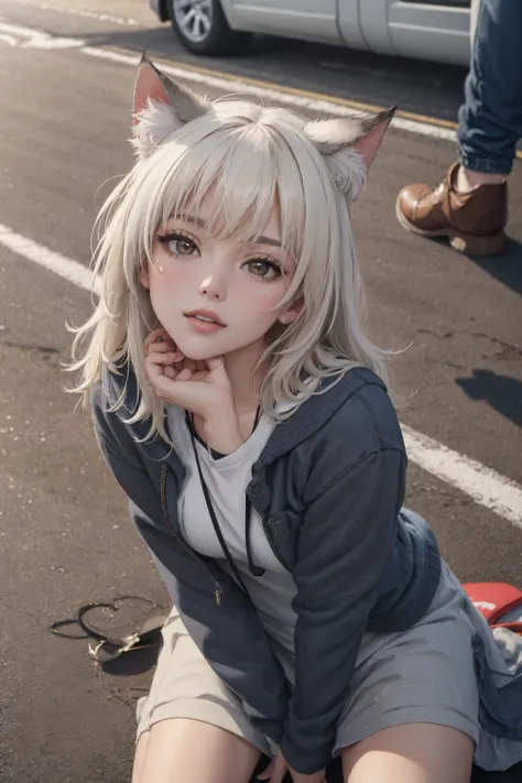 (high quality, best quality, masterpiece, grainy,high resolution, highly detailed:1.3),<lora:StrokingAnothersChin:1.0>, (StrokingAnothersChin:1.2), hand on another's chin, pov, feral cat sitting on street, very fluffy, purring,