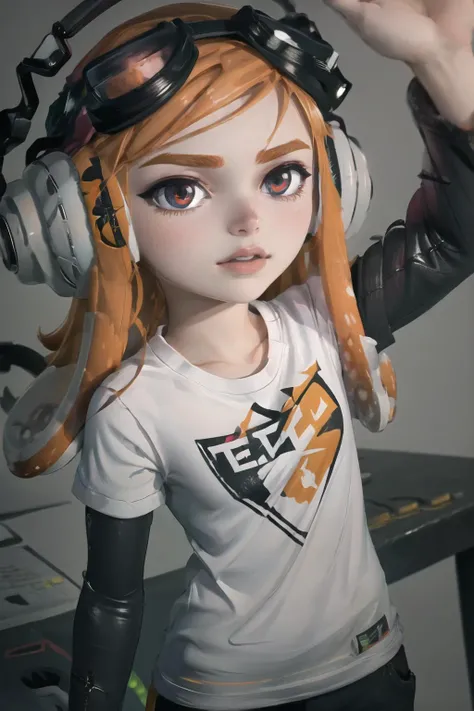 Highly detailed, High Quality, Masterpiece, beautiful, orange hair, splatoon, meggy, inkling, tentacle hair, headphones, goggles on head, white shirt, layered sleeves, <lora:Char_Meme_Meggie:0.7>, incoming headpat, pov, <lora:Pos_IncomingHeadpat:1>