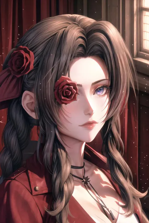 Highly detailed, High Quality, Masterpiece, beautiful, <lora:Char_FF7Remake_Aerith:0.8>, FlowerOverEye, <lora:Looks_FlowerOverEye:1>, HairRose, red rose, <lora:Looks_HairRose:1>, <lora:Other_MoreDetails:0.5>