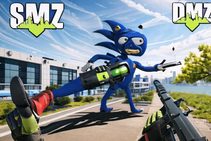 Highly detailed, High Quality, Masterpiece, beautiful, FPSThumbnail, <lora:FPSThumbnail:1>, ground vehicle, motor vehicle, Sanic, <lora:Char_Sonic_Sonic:1>
