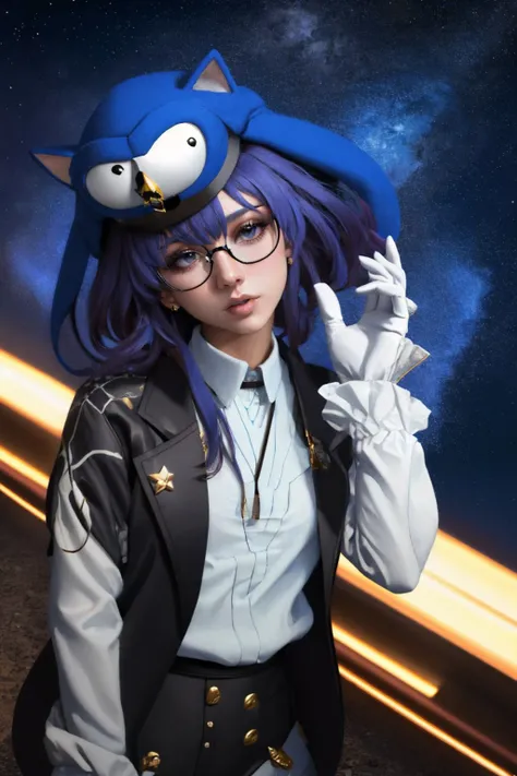 (masterpiece, best quality:1.2), sanic, eyewear on head, kafkaoutfit, jacket <lora:Sonic:0.8> <lora:KafkaOutfit:1.0>