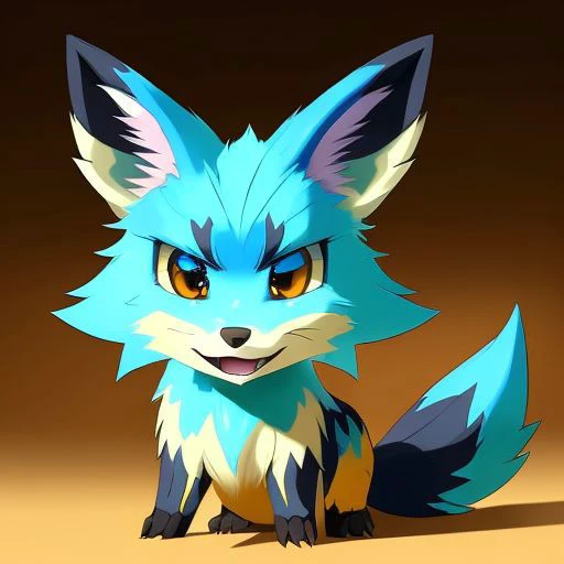 (samdoesarts style:1.3) a wild  ochre (dirt:1.2) fox Pokemon with powder-blue hair, glowing eyes, Swamp or marsh, highly detailed, intricate