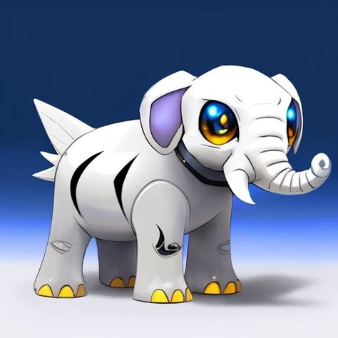 (samdoesarts style:1.3) a magestic titanium-white (flying:1.2) elephant Pokemon with brass hair, glowing eyes, Lake or pond, highly detailed, intricate