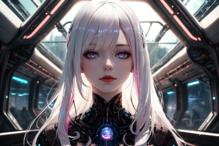 ((best quality)),((masterpiece)),((realistic,digital art)),(hyper detailed),DonMM4ch1n3W0rld Steampunk City Vibrant Coral Ecosystem,octane rendering,raytracing,volumetric lighting,Backlit,Rim Lighting,8K,HDR,<lora:Machine_World_SD15_version-000009:0.6>,, White ombre hair, white to light purple ombre wig, (white to light purple ombre wig) purple ombre hair: 1.5), (ombre hair: 1.5), long hair, ombre hair, balayage, (white hair on top of the head :1.1),
,(white:2 | pink hair:1.1),balayage, Futuristic industrial complex with robotic workers and advanced machinery., Evening Gown: Elegant evening gown with a train and statement jewelry., Despondent, hair flaps,
Best Quality, Masterpiece, (Ray Tracing, Reflected Light: 1.2),
Edge quality, gorgeous and intricate detail, (View: 1.1), (Perspective Silhouette: 1.2), ((8k, Best Quality, Masterpiece, Extremely Detailed, Rule of Thirds)), (((Light Shadow, Shadow Shadow))) ,((film, film grain)),((soft light through hair: 0.8)),((crazy imagery)),(HD: 1.2),Best quality,(photorealistic: 1.5),detailed, masterpiece,superb,detailed,photorealistic,HDR,high resolution,sharp focus,photorealistic rendering,natural light,extremely detailed description,professional,colorful,1 girl,(exquisite eyes:1.2),(cold attitude,eyeshadow , eyeliner: 0.8), (iridescent eyes: 1.1), (beautiful face: 1.1), naughty face, long eyelashes, thick eyelashes, glossy skin and mature contours, (seductive smile: 1.1 ), (red lips: 1.1), milky white skin, (white hair: 1.3), (huge breasts: 1.1),
<lora:GoodHands-beta2:1>,beautiful hands,perfect hands,bursting_breasts,
<Lola:hyperdetailer_v095:0.8>,