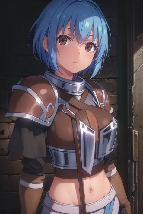 menadshisei, <lora:menad shisei-lora-nochekaiser:1>,
menad shisei, short hair, (brown eyes:1.5), blue hair,
BREAK gloves, armor, shoulder armor, brown gloves, pauldrons, breastplate,
BREAK indoors, castle,
BREAK looking at viewer, (cowboy shot:1.5),
BREAK <lyco:GoodHands-beta2:1>, (masterpiece:1.2), best quality, high resolution, unity 8k wallpaper, (illustration:0.8), (beautiful detailed eyes:1.6), extremely detailed face, perfect lighting, extremely detailed CG, (perfect hands, perfect anatomy),