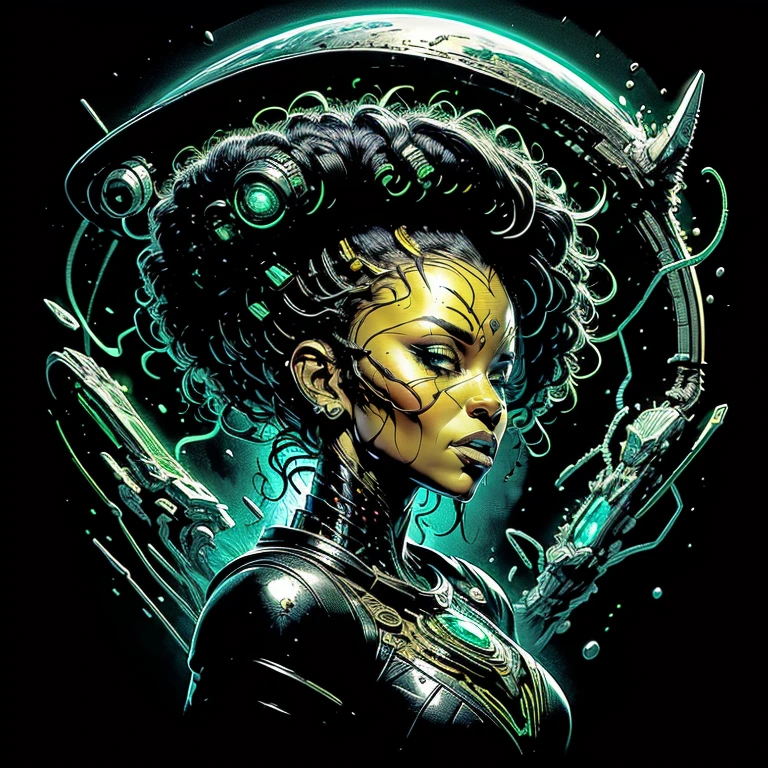 <lora:Black_Women:1> j4da_v2, (masterpiece:1), (best quality:1), high contrast, strong shadows, outlines, <lora:novel:0.2>, <lora:realistic:0.3>, <lora:sharpen-soften:-0.3>, <lora:GoodHands-beta2:0.8>,, BREAK (style-swirlmagic:0.8), solo, from side, side view, upper body, detailed background, detailed face, (<lora:Xenomechanical World:0.6> xenomechanicalworld theme:1.1), techno-occultist, wicked smirk, menacing presence, black wizard clothes, sci-fi high-tech amulet, sci-fi goggles, pale complexion, ( green color scheme:1.1), cyberpunk, union of cursed power and science, floating magical particles, bio-organic, , cursed techno-crystals, invoking machine spirit, underglow, dark ethereal atmosphere,