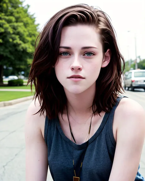 a photo of kristenstewart0618v2, portrait , a tank top, upper body, outdoors, (crew cut), look at viewer,
high detailed skin, 8k uhd, dslr, soft lighting, high quality, film grain, Fujifilm XT3 sharp focus, f 5.6