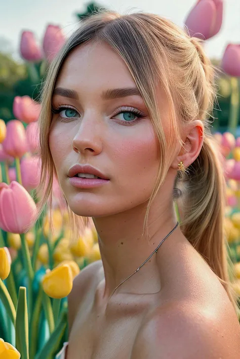 beautiful woman (EP1r1n4B43v4:.99), ((blonde high ponytail:1.2)), ((makeup)), ((portrait)), (closeup:1.2), ((from the waist up)), (((  A tranquil, sunlit field of wild tulips :1.2 ))), natural skin texture,  ((  micro bikini <lora:exMicroBikini_v1:0.6:MIDD>[::2] :1.2)), 24mm, 4k textures, soft cinematic light, adobe lightroom, photolab, hdr, intricate, elegant, highly detailed, sharp focus, ((((cinematic look)))), soothing tones, insane details, intricate details, hyperdetailed, low contrast, soft cinematic light, exposure blend, hdr, faded, now, ("I've got a bad feeling about this.":1.1)