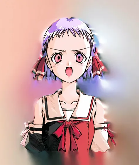 kotonoha akane,1girl,solo,pink hair,long hair,open mouth,detached sleeves,white background,bangs,dress,pink eyes,looking at viewer,upper body,ribbon,simple background,blush,red ribbon,hair ornament,black dress,teeth,hair ribbon,upper teeth only,bare shoulders,blunt bangs,black sleeves,v-shaped eyebrows,sleeveless,<lora:ruriko:1>,