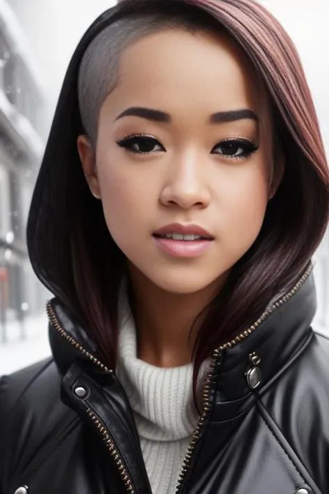 professional portrait photograph of a gorgeous girl in winter clothing, skind5k, sultry flirty look, (freckles), gorgeous symmetrical face, cute natural makeup, wearing elegant warm winter fashion clothing, ((standing outside in snowy city street)), stunning modern urban environment, ultra realistic, concept art, elegant, highly detailed, intricate, sharp focus, depth of field, f/1. 8, 85mm, medium shot, mid shot, (((professionally color graded))), bright soft diffused light, (volumetric fog), trending on instagram, hdr 4k, 8k
