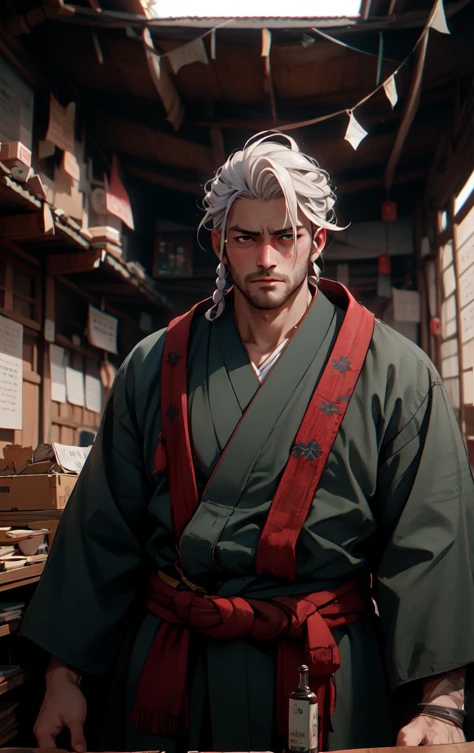 samurai, Pinhole of a 35yo male (Mike C. Christoffersen:1.3), brawny figure, Crown Braid hair <lora:Samurainiji:0.7>