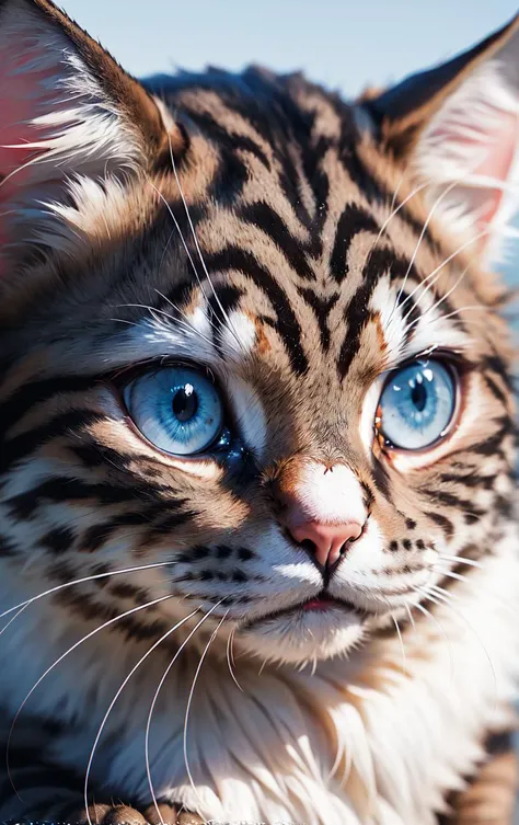 A ((Extreme Close Up of 1cat)), look away from the camera, war as background